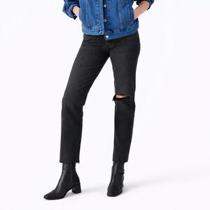 Levi’s Wedgie Straight Jeans Women’s 27 Black High Rise Raw Hem Distressed